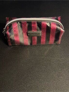 Victoria's Secret Hot Pink and Black Glitter Stripe Cosmetic Bag